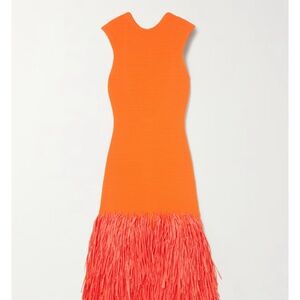 AJE Rushes Raffia Knit Midi Dress (Orange) NEW